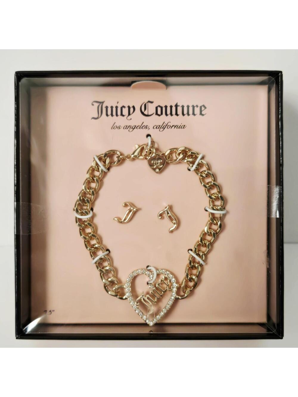 Juicy Couture Gold Bracelet and Earrings Set sz 7.5” NIB